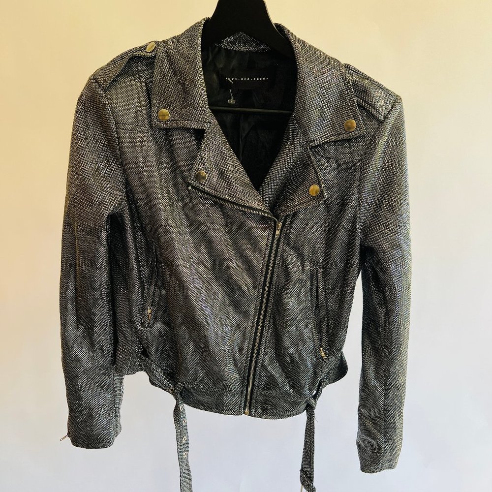 XS know one cares shiny disco ball metallic jacket